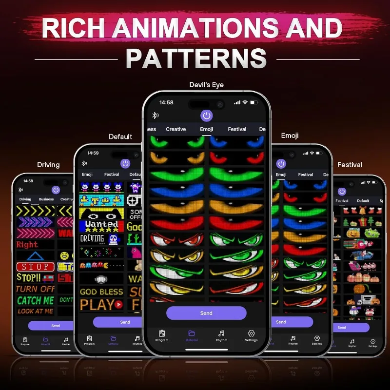 Devil Eyes Light Flex Signs Programmable LED Pixel Display Soft Screen App Control DIY Text Pattern for Cars Trucks Windshield