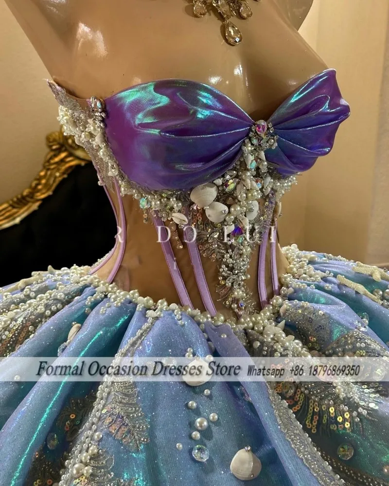 Ocean Themed Princess Quinceanera Dresses Pearls Beading Prom Gowns Sweet 16 Dress Corset vestidos de XV quinceañera Customsized image 6