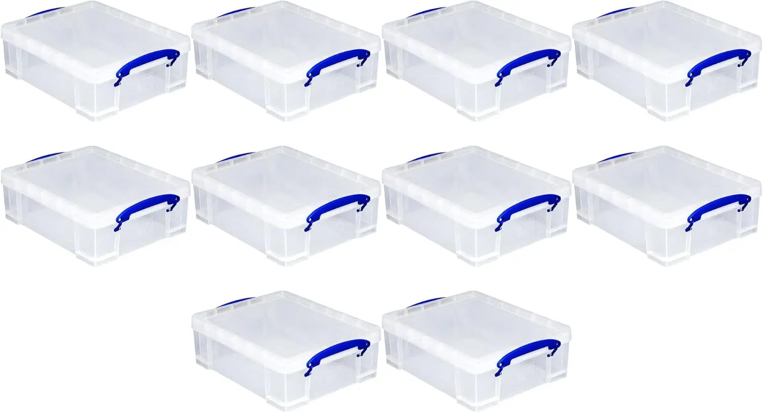 

Stackable 8.1L Plastic Storage Container Bin with Snap Lid & Built-in Clip Lock Handles for Home