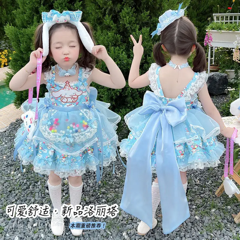 

2025 Sanrio Cosplay Cinnamoroll Lolita Princess Dress Children'S Birthday Party Costume Summer Puffy Skirt Dress Suit Girls Gift