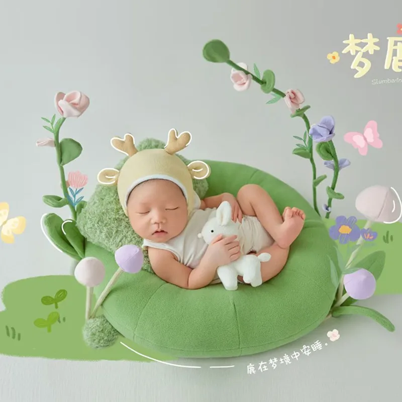 

❤️ Одежда для фотосъемки новорожденных, наряды, шляпа + комбинезон + круглая + подушка + цветок + гриб + кукольная студия, реквизит для детской фотосессии, аксессуары