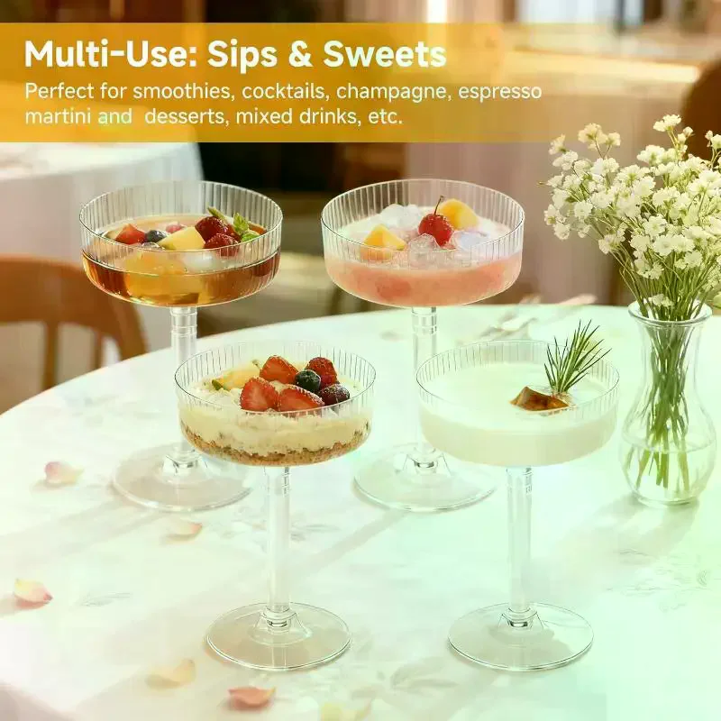 10Pcs Plastic Martini Glasses Dessert Cup Clear Toasting Flutes For Weddings Celebrations Home Bar Usage