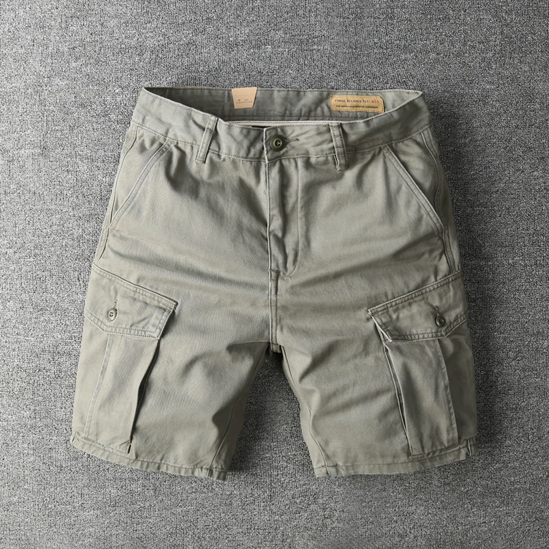 American Retro Cotton Casual Shorts Men's Multi-Pocket Workwear Fourths Summer Ameika Shorts Pure Cotton Loose Fit Youth