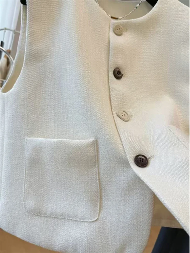 French Style Elegant Korean Casual Sleeveless Vest Top Elegant O Neck Vest Coat Women's Waistcoat Black White Vest