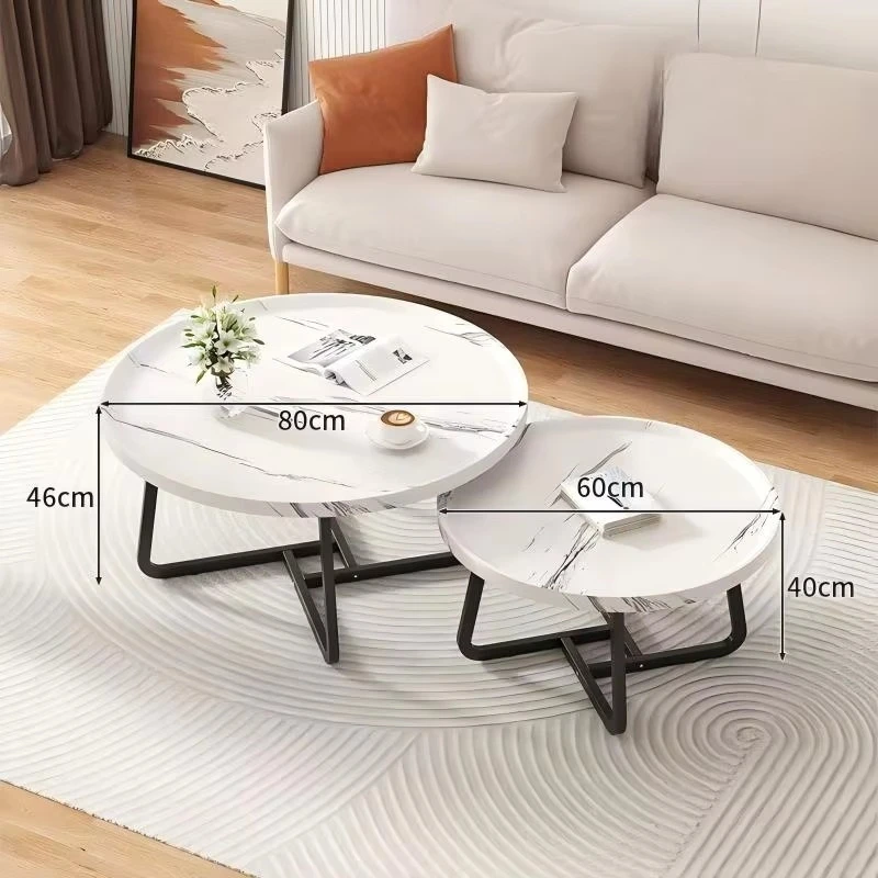 Nordic living room coffee table, modern simple round solid wood wrought iron side table, creative ins style, suitable for small