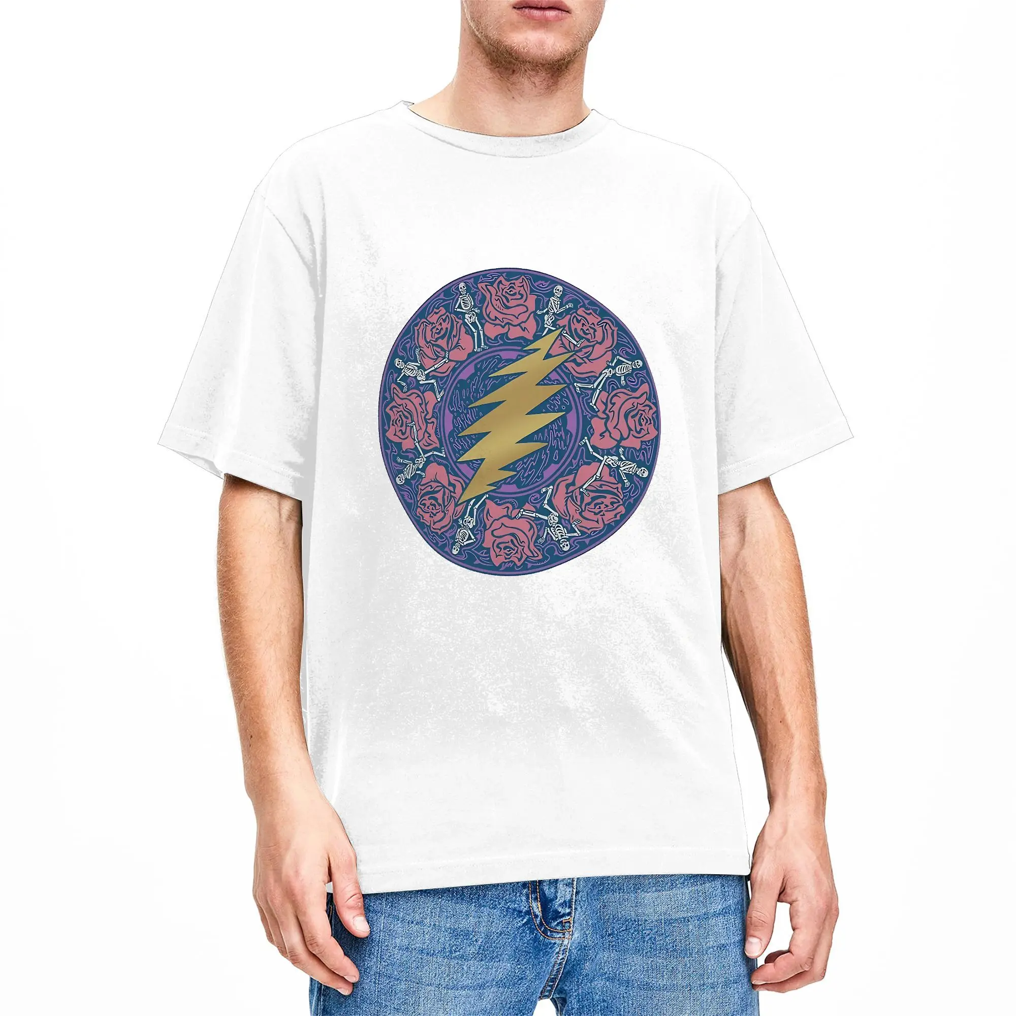 Rock Reel Grateful Men's T Shirts  Fun Tee Shirt Short Sleeve Round Neck T-Shirt Pure Cotton Unique Tops