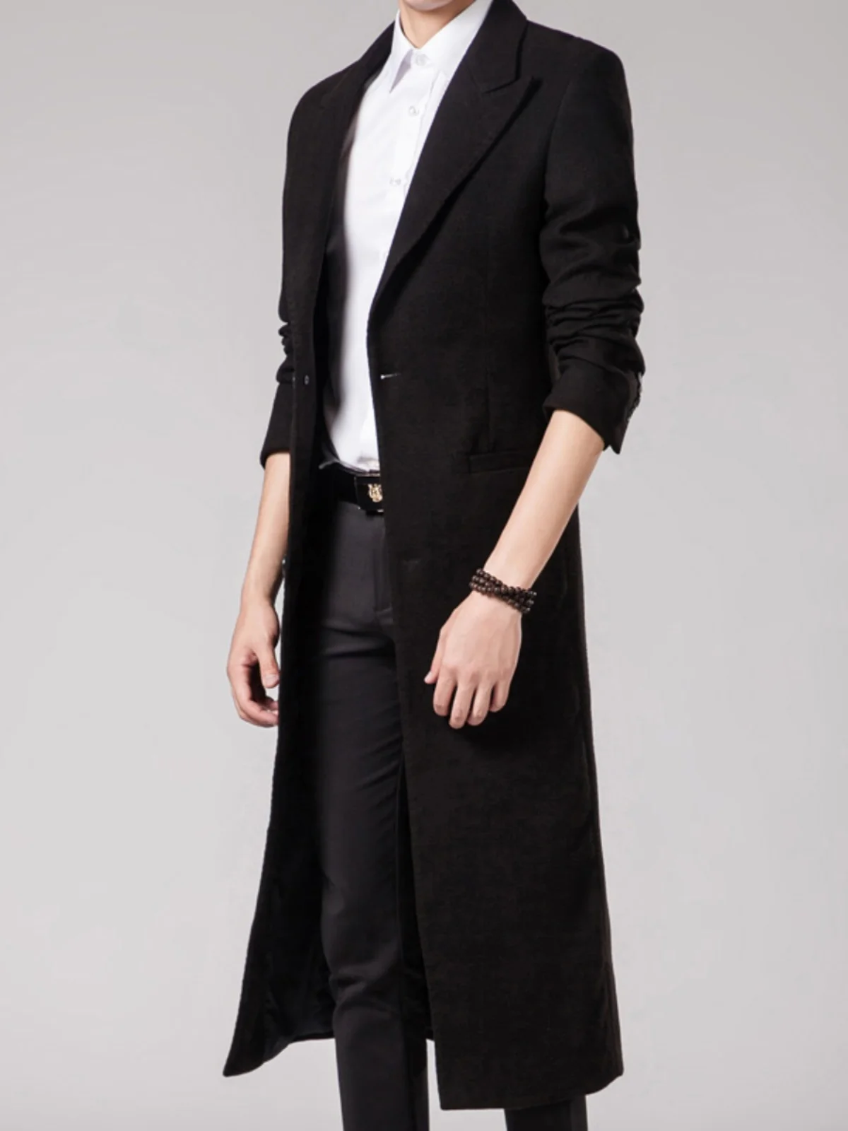 Youthful Korean Style Men's Long Over-Knee Woolen Coat Slim Fit Autumn Fashion Outerwear Single Button Notch Lapel Winter Ready