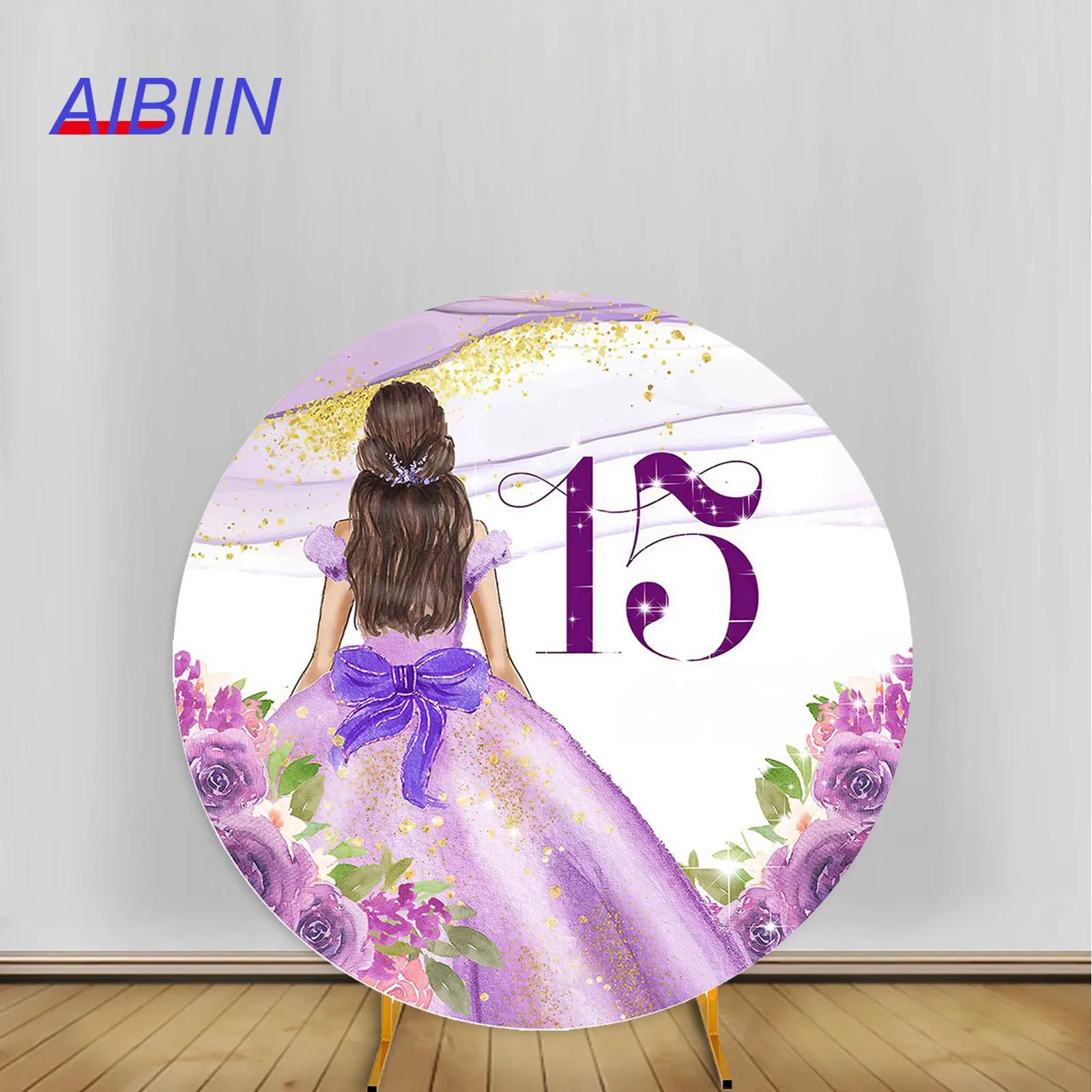 

AIBIIN Round Arch Backdrop Cover Quinceanera 15th Birthday Party Decor Princess Rose Flower Girl Portrait Photography Background