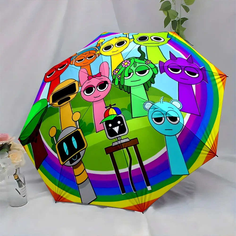 1PC Colorful Cartoon Characters on Umbrella Design Print 8 Iron Ribs Folding Umbrella Auto-Open Fashion Sunshade