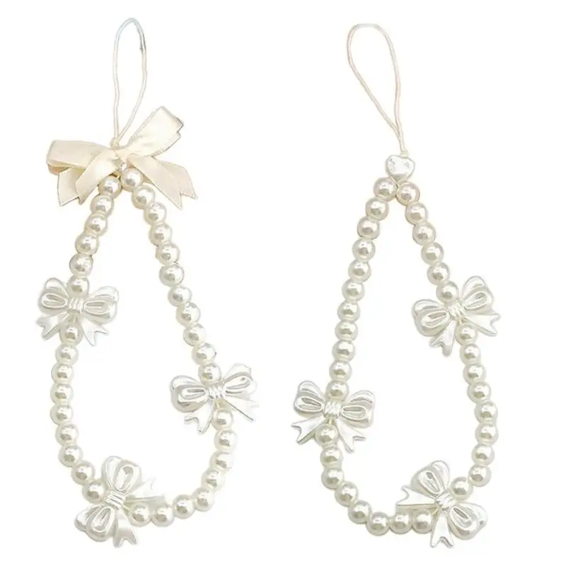 9HJK Pearls Bead Phone Pendant Bowknot Phone #5