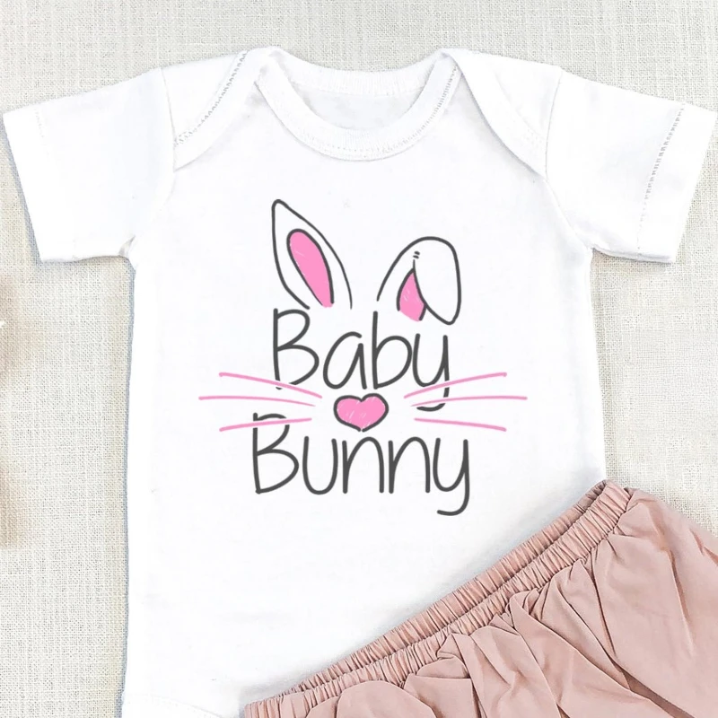 Baby Bunny Easter Baby Onesie Newborn Baby Bodysuit for Girls Funny Kids Onesie Thanksgiving Outfit Custom Name and Year Custom view 3
