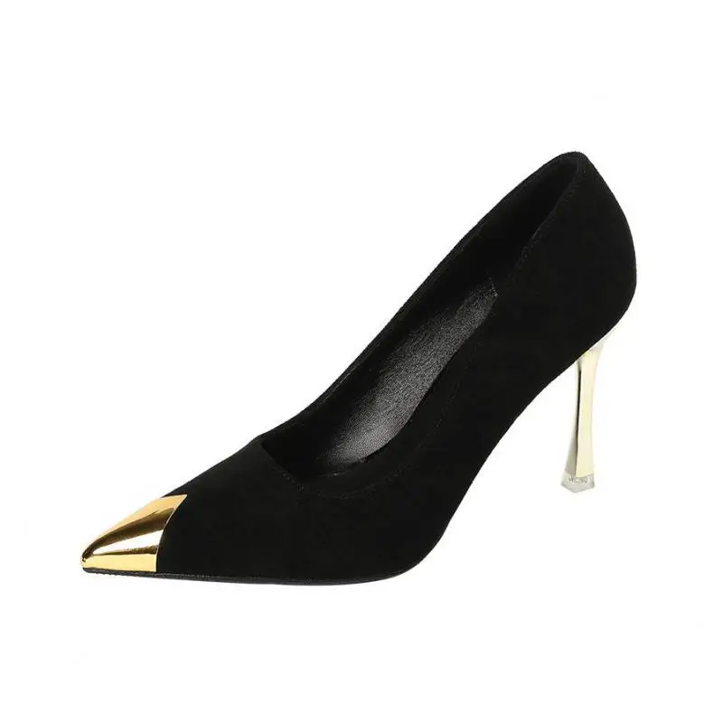 Size 30-43 Flock High Heel Shoes Women Black Green Heels Pointed Stiletto Sexy Party Shoes