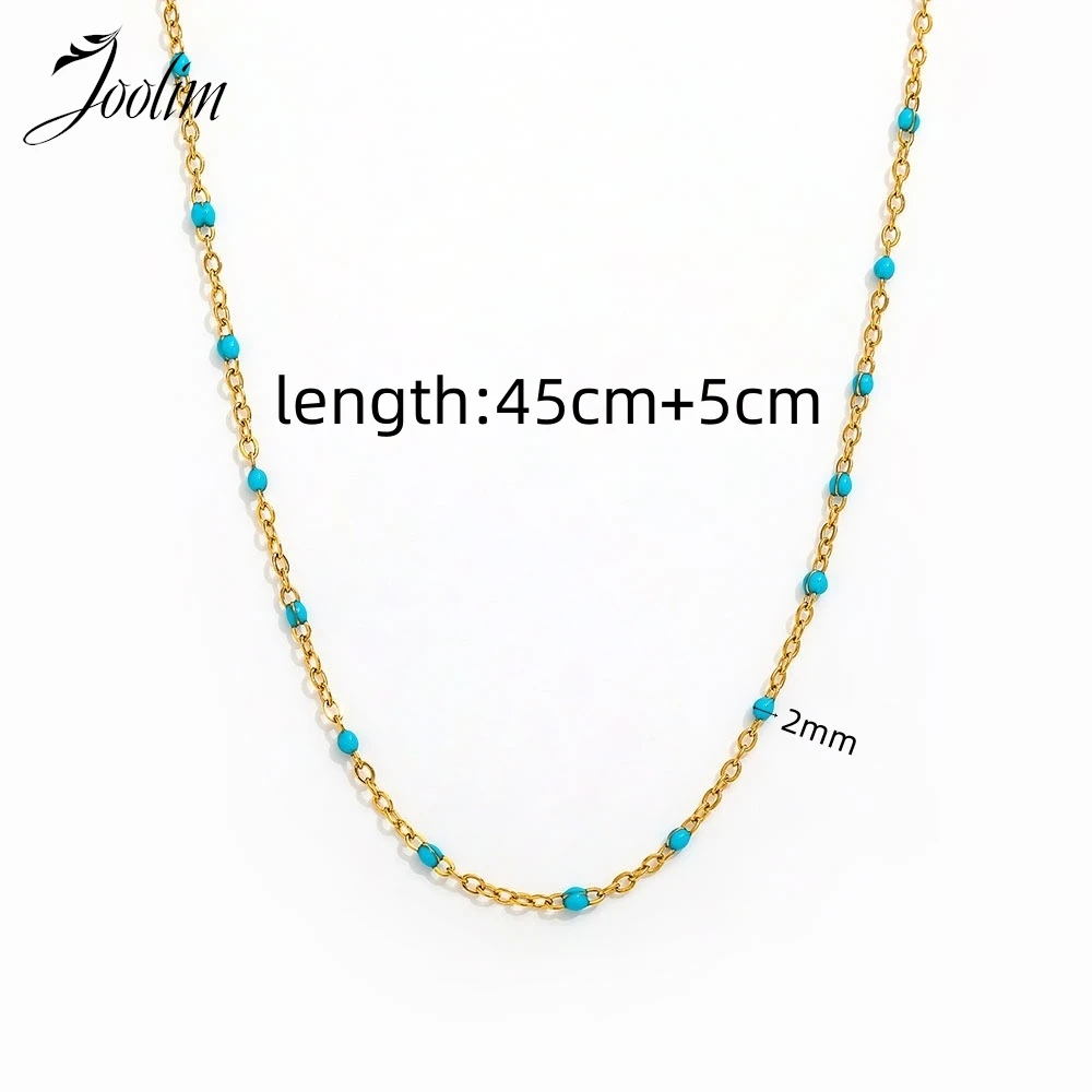 Joolim Jewelry Wholesale Waterproof& No Fade Fashion Basic Fine Colorful Bead Lip Chain Stainless Steel Necklace for Women