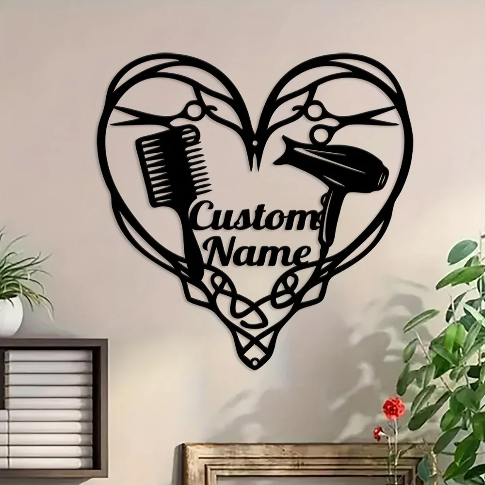 Stylish Tailorable Retro Heart - Shaped Metal Wall Decor with Hairbrush Scissors Ideal for Salons Spas Homes As Stylist Gift