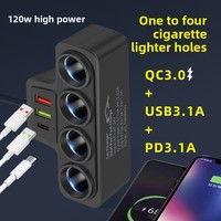 Phone Power Adapter QC3.0+PD 3.1A 120W Car Cigarette Lighter Socket Splitter Plug 4-Socket 3 USB Ports USB Phone Charger Adapter