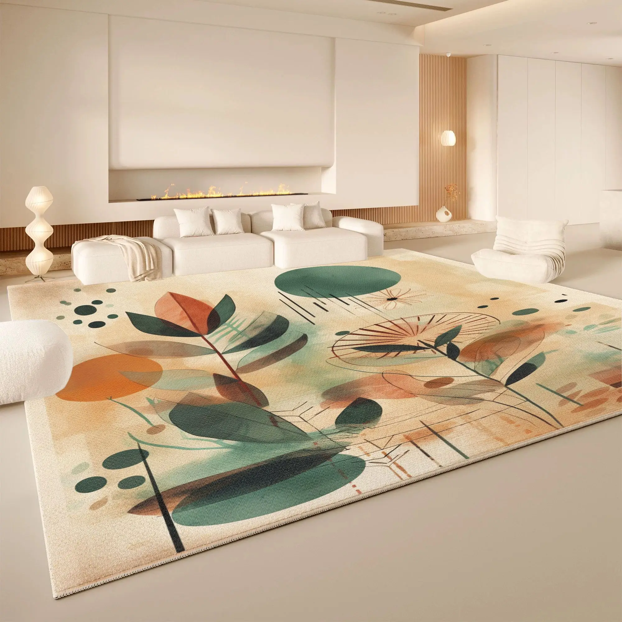 VIKAMA Mid Century Geometric Line Area Rug Non Slip Washable Large Living Room Carpet Retro Minimalist Sofa Floor Decor Rug