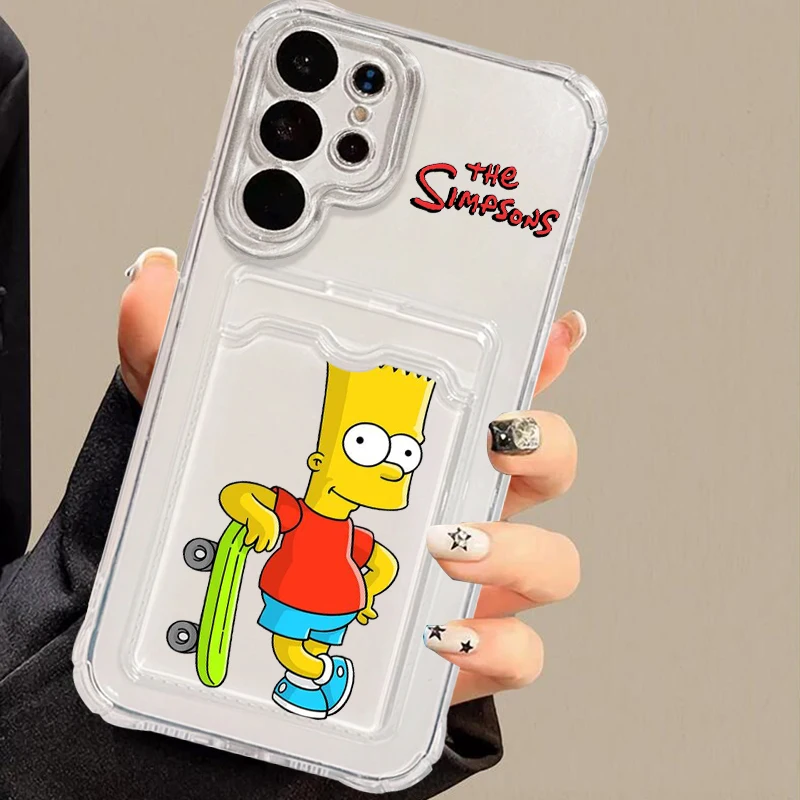 Disney Simpson Cute For Samsung S24 S23 S22 S21 S20 Ultra FE Plus A55 A53 5G Photo Card Bag Transparent TPU Phone Case