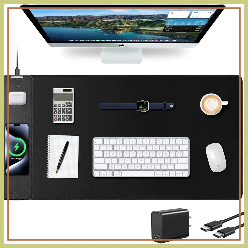 

Large Mouse Pad with Wireless Charger, Ultra-Smooth Desk Mat, Non-Slip Waterproof, 31.5x15.7in, 20W PD Adapter