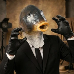 Fish Head Mask Funny Animal Black Carp Mask For Halloween Birthday Party Animal Cosplay Head Cover Prank Prop Fish Latex Masks