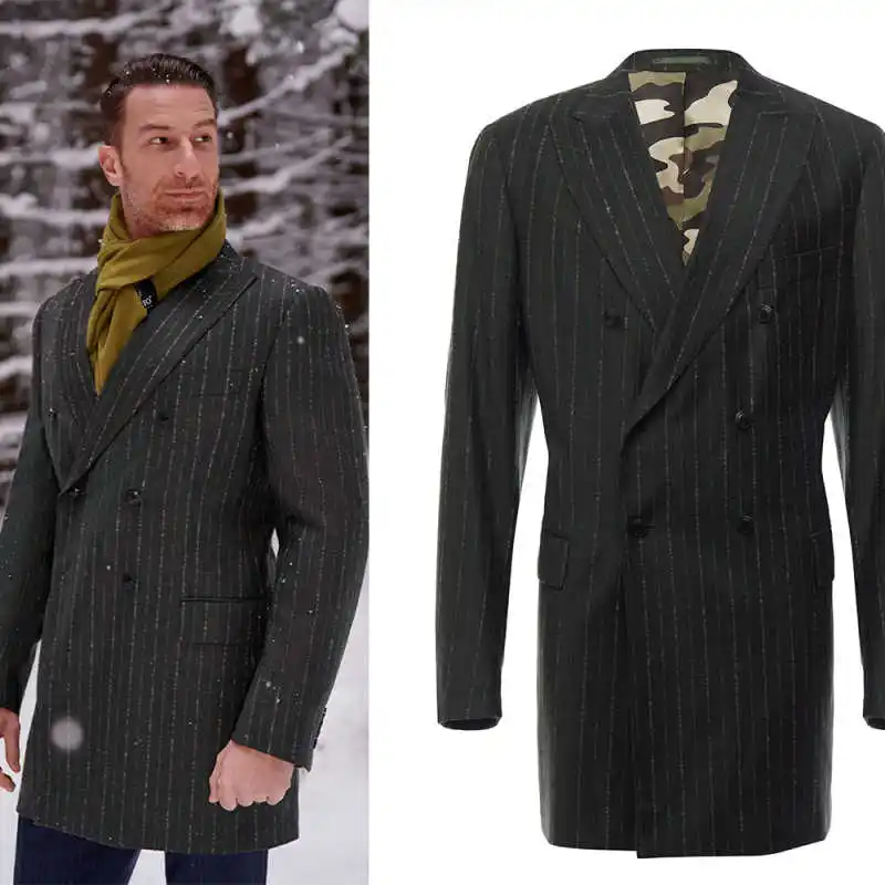 

Spring And Autumn Man Stripe Overcoat Double Breasted Formal Suit British Style Business Casual Outewear Tailored Coat