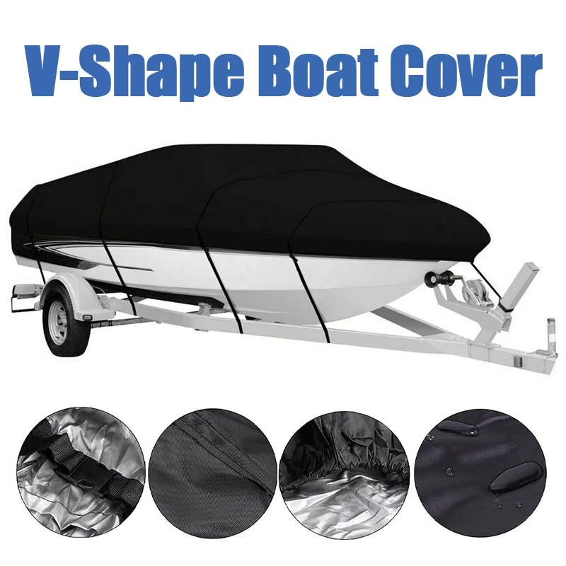 

V-Shape Boat Cover 190T Outdoor Protection Heavy Duty Anti-UV Waterproof Protector Boat Mooring Cover 11-22FT