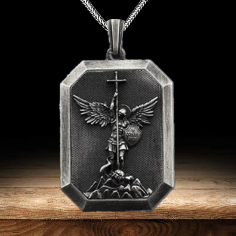 Fashion St. Michael Angel Necklace Religiou Belief Statue Cross Pendant Hip Hop Necklaces for Men Cross Jewelry Anniversary Gift