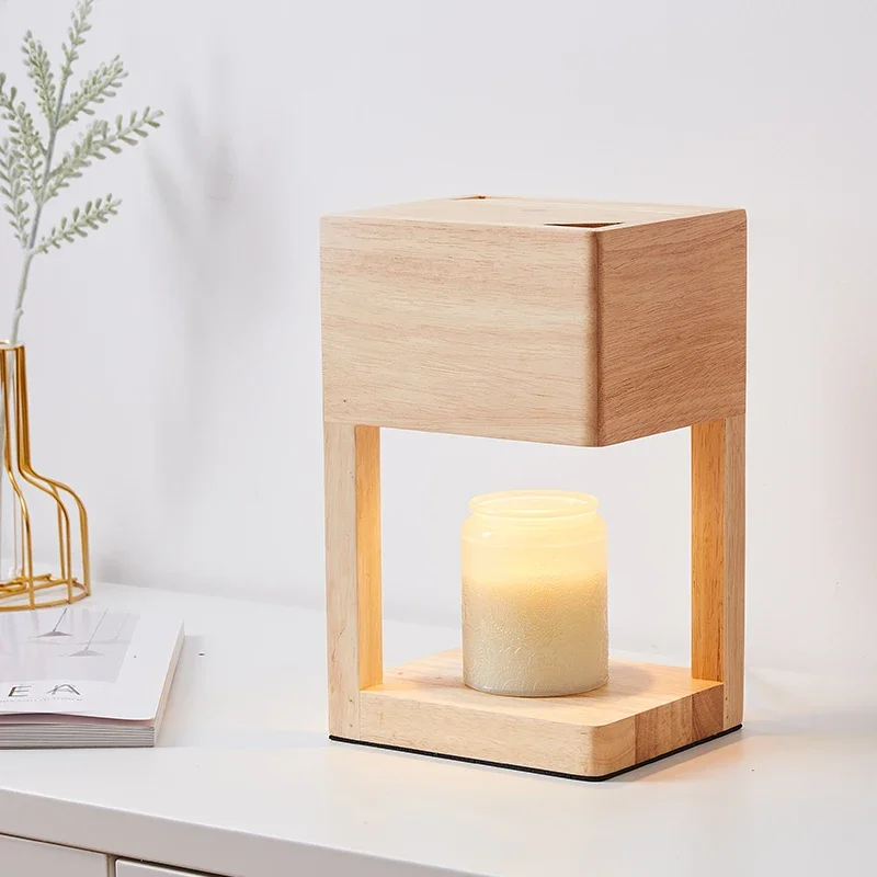 Electric Candle Warmer Melting Table Wax Burner Crafts Heating Light Lamp Timmer Switch Besidide Home Bedroom Lighting Wood Body