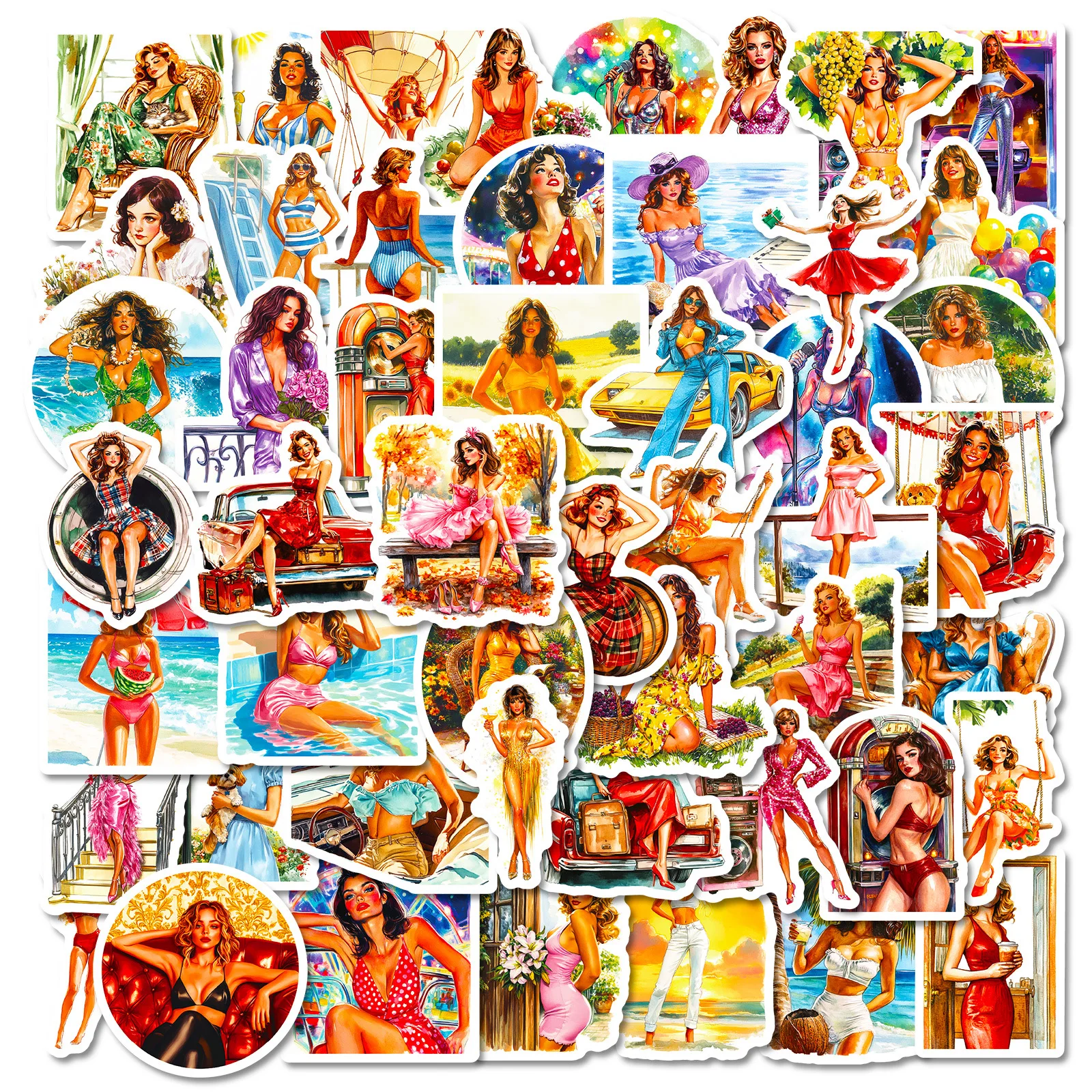 

10/50PCS Watercolor Style Stickers Sexy Girl Cartoon Decals Retro Graffiti Girl Decoration DIY Laptop Phone Guitar Bike Sticker