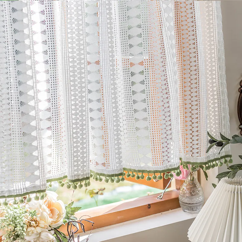 American Lace Gauze Fashion Curtain Door Elegant Curtains Kitchen Partition Korean White Half Short Decoration Rideaux Voilage