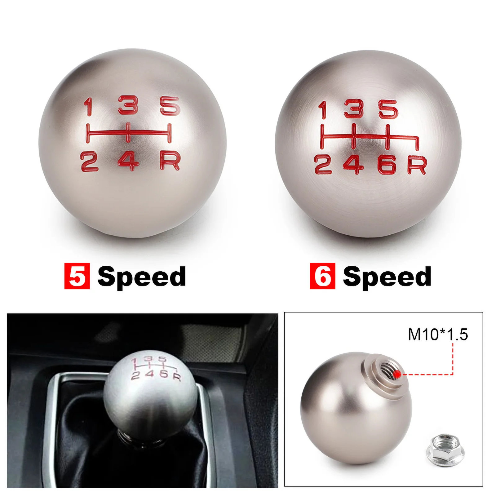 5/6 Speed Aluminum Matte Ball Shape Gear Shift Knob M10*1.5 for Honda Fit Civic City FD2 FN2 EP3 TYPE R DC2 DC5 Shift Knob