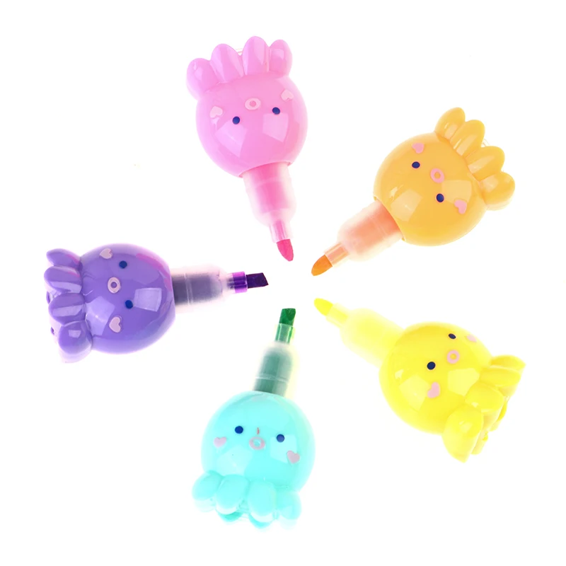 5 Colors Octopus Fluorescent Marker Pen Set Highlighter Pens Painting Highlight