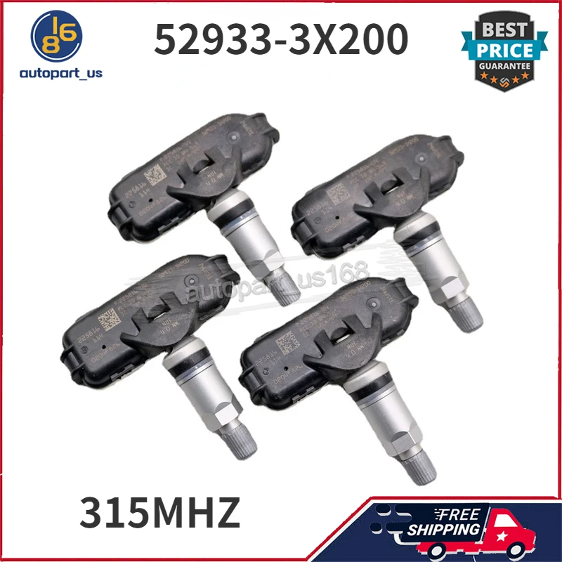 

4PCS For Hyundai Elantra 2010-2013 Kia Rio 2011-2018 315 MHz 52933-3X200 529333X200 TPMS Tire Pressure Monitoring System Sensor