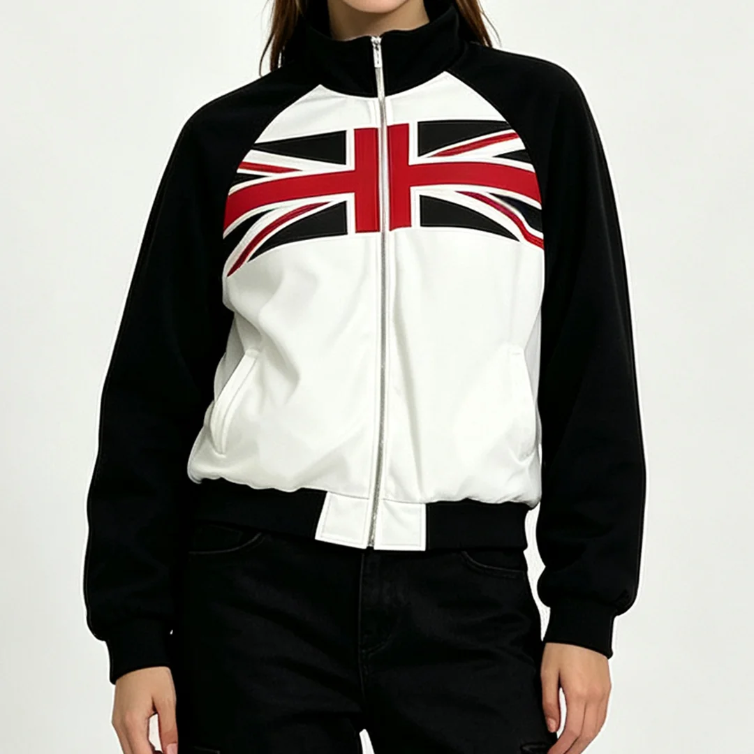 เสื้อฮู้ดดีไซน์หลวมพิมพ์ลายธงช - Street Fashion Zip Up Hoodie บทวิจารณ์และราคา