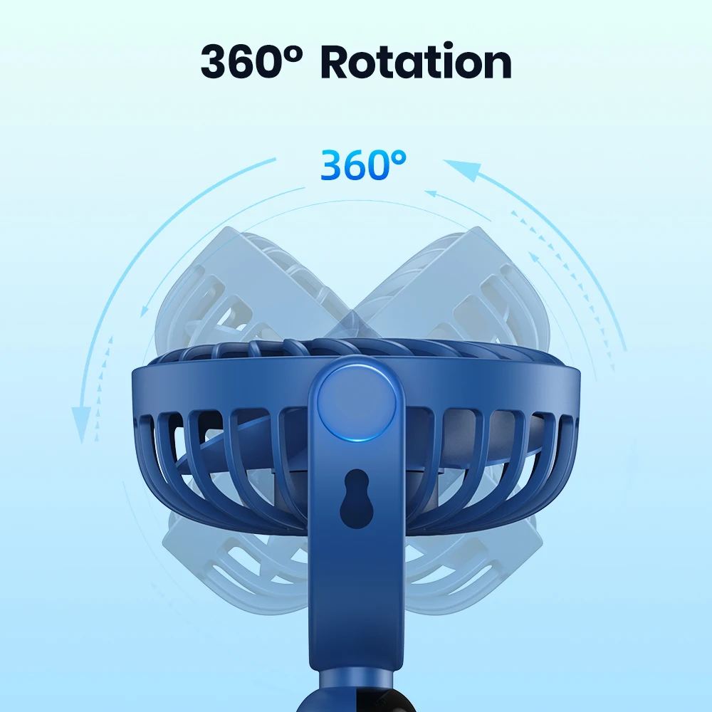 Topk-ミニポータブルハンドファン,USB充電式,360 ° 回転,手と首,2in 1,冷却