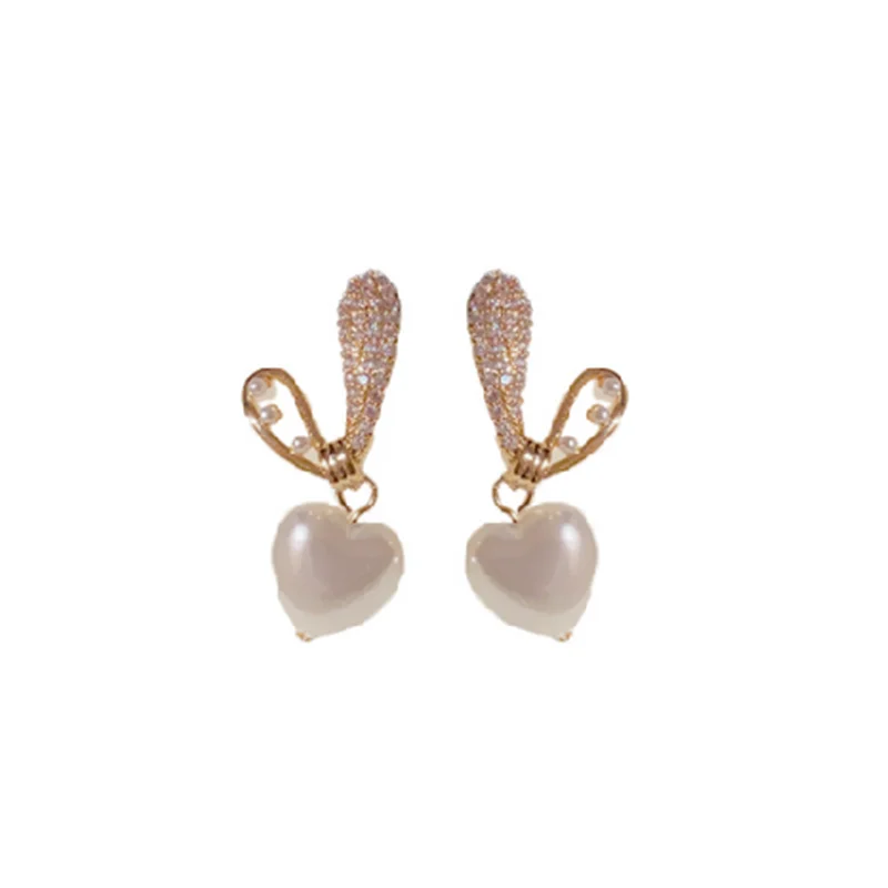 Cute Rabbit Earrings Korean Fashion Simulated Pearl Earrings Crystal Love East Studies Women Earring Jewelry