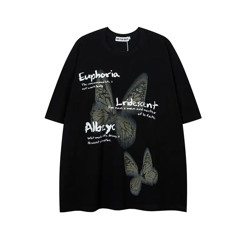 

Fashionable American butterfly retro printed graphic T shir energetic men y2k personalized casual hip-hop oversized T shirt