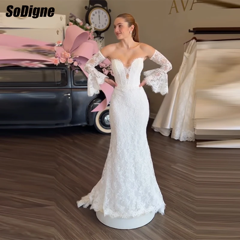 SoDigne Mermaid Lace Wedding Dresses 2026 Sweetheart Detachable Sleeves Bridal Dress Boho Wedding Gown Robe De Mairee Customized