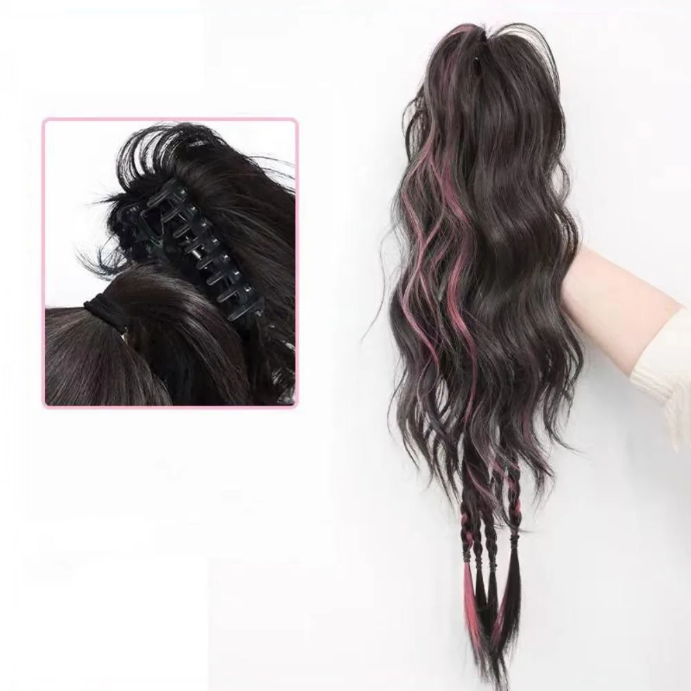 

Fashion Synthetic Hair Bun Claw Clip Highlighted Natural High Ponytail Half-tied Braid Fluffy Bun Head Wig Women