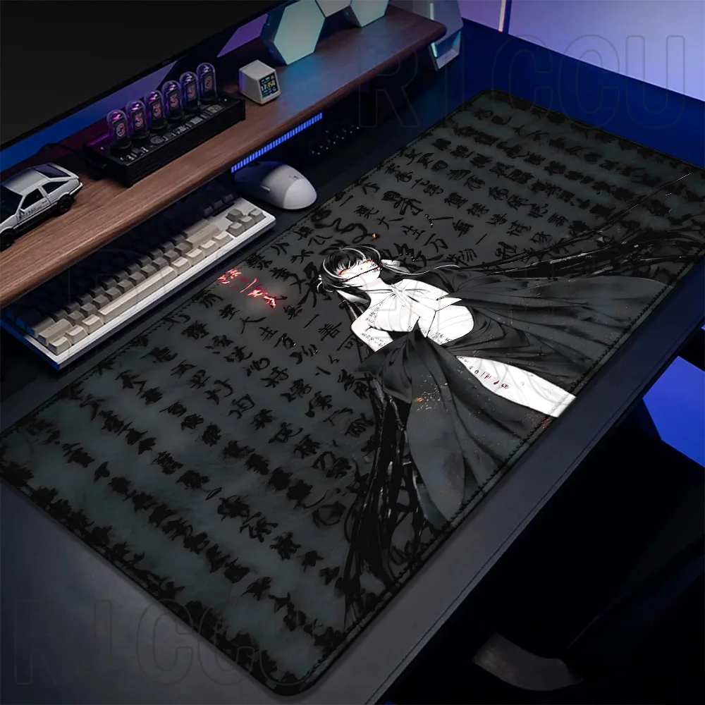 

XXL Anime black and white text background Girl Mouse Pad Laptop Gamer Keyboard Computer Desk Mat Non-slip Large Mousepad 90x40cm
