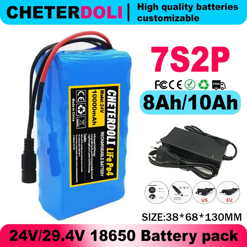 24V/29.4V 7S2P 10Ah 8Ah 18650 Battery pack 29.4V 8000mAh Rechargeable Battery Mini Portable Charger For LED/Lamp/Camera with BMS