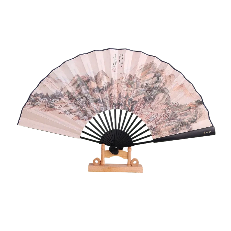 Classic Chinese Landscape Series Silk Fan Ancient Hanfu Qipao Folding Fan Summer Portable Fairy Dance Fan Photo Runway Prop Fan