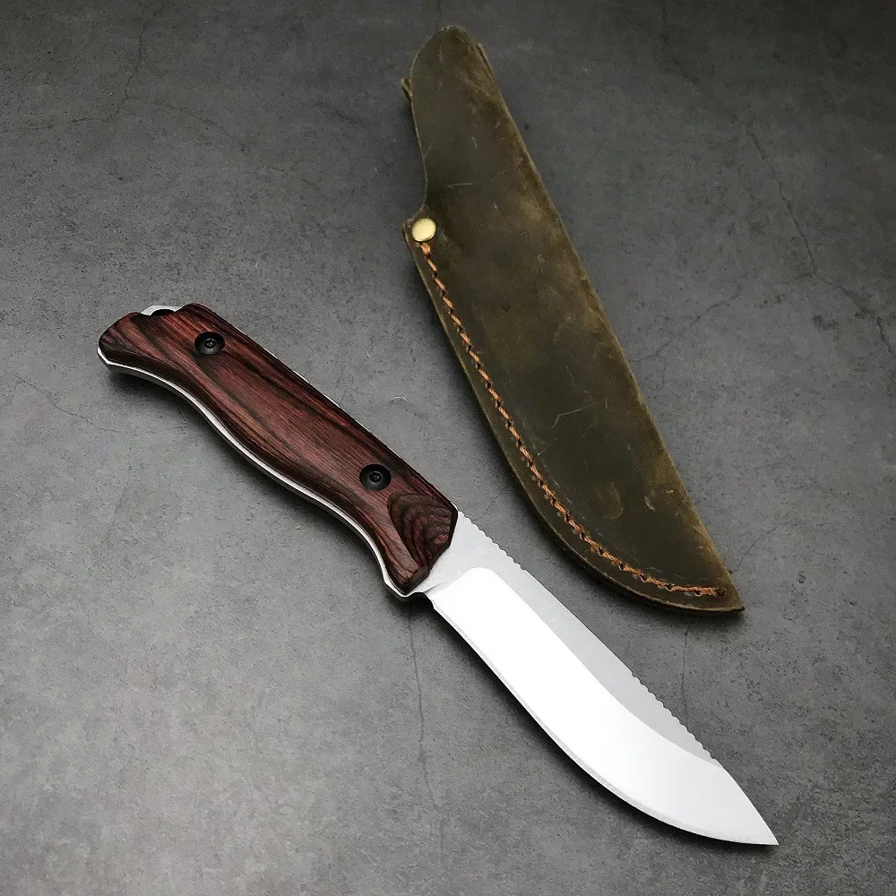 BM 15002 With Leather Sheath Straight Knife CPM-S30V Blade Wood Handle Outdoor Hunting Survival EDC Camping Tactical Tool Knives