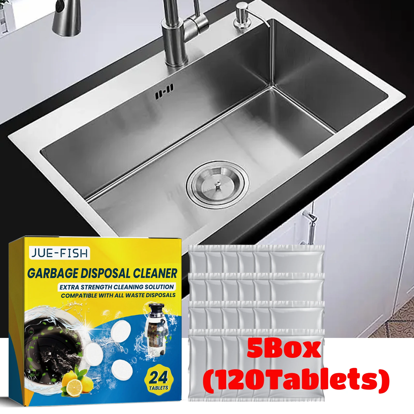 5Box Sink Cleaning Tablets Garbage Disposal Cleaner Drain Pipe Dredging Deodorant Toilet Sink Closestool Kitchen Sewer Cleaning