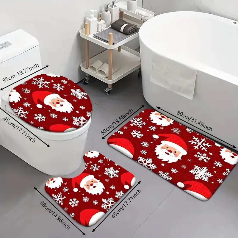 

A snowflake Christmas style toilet mat can be purchased individually or assembled as a set for bathroom carpets