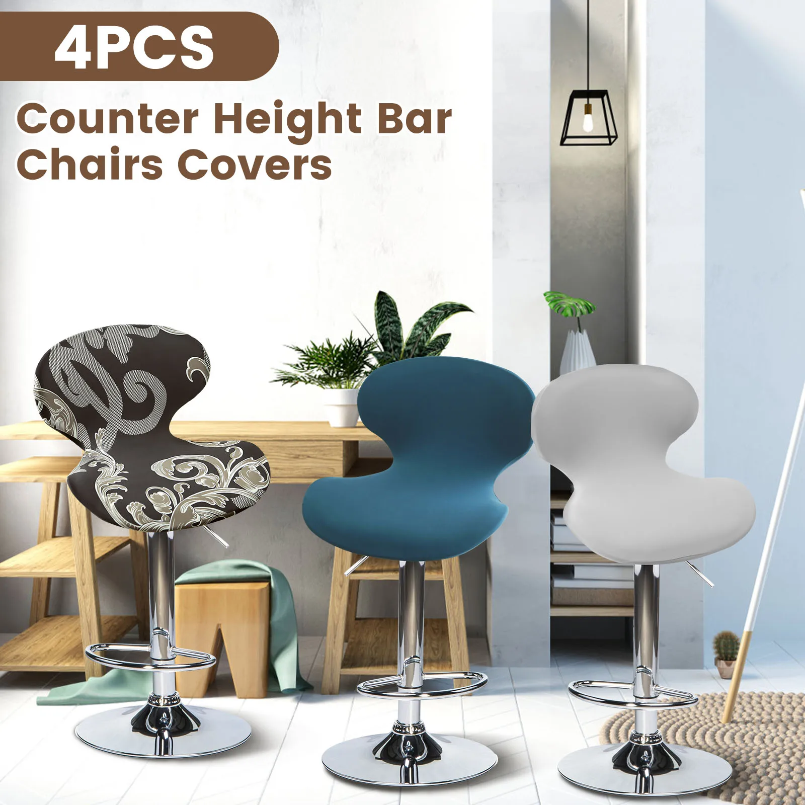 4Pcs Jacquard Bar Chair Cover Short Back Chair Protective Covers Tight Fitting Dining Room Bar Seat Slipcovers Hotel Party