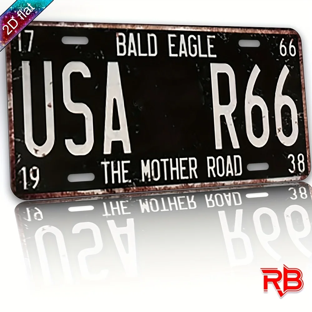 2D Flat, 1pc Aluminum Metal Sign with Vintage Bald Eagle USA License Plate Design - UV Printed 30x15cm/11.81x5.9in Wall Art for