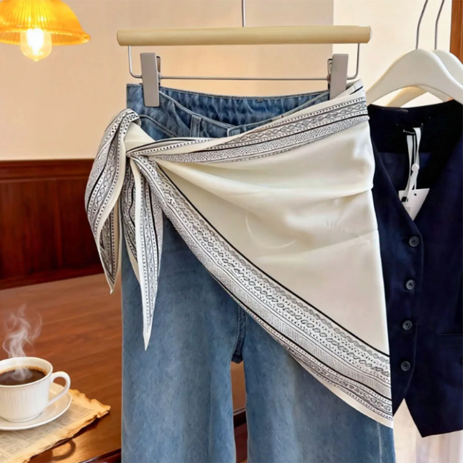 Women Stylish Scarf Belt Paisley/Sunflower Print Triangle Tie-up Hip Scarf Waist Sash Fashion Accessories Shirt Extender Belts