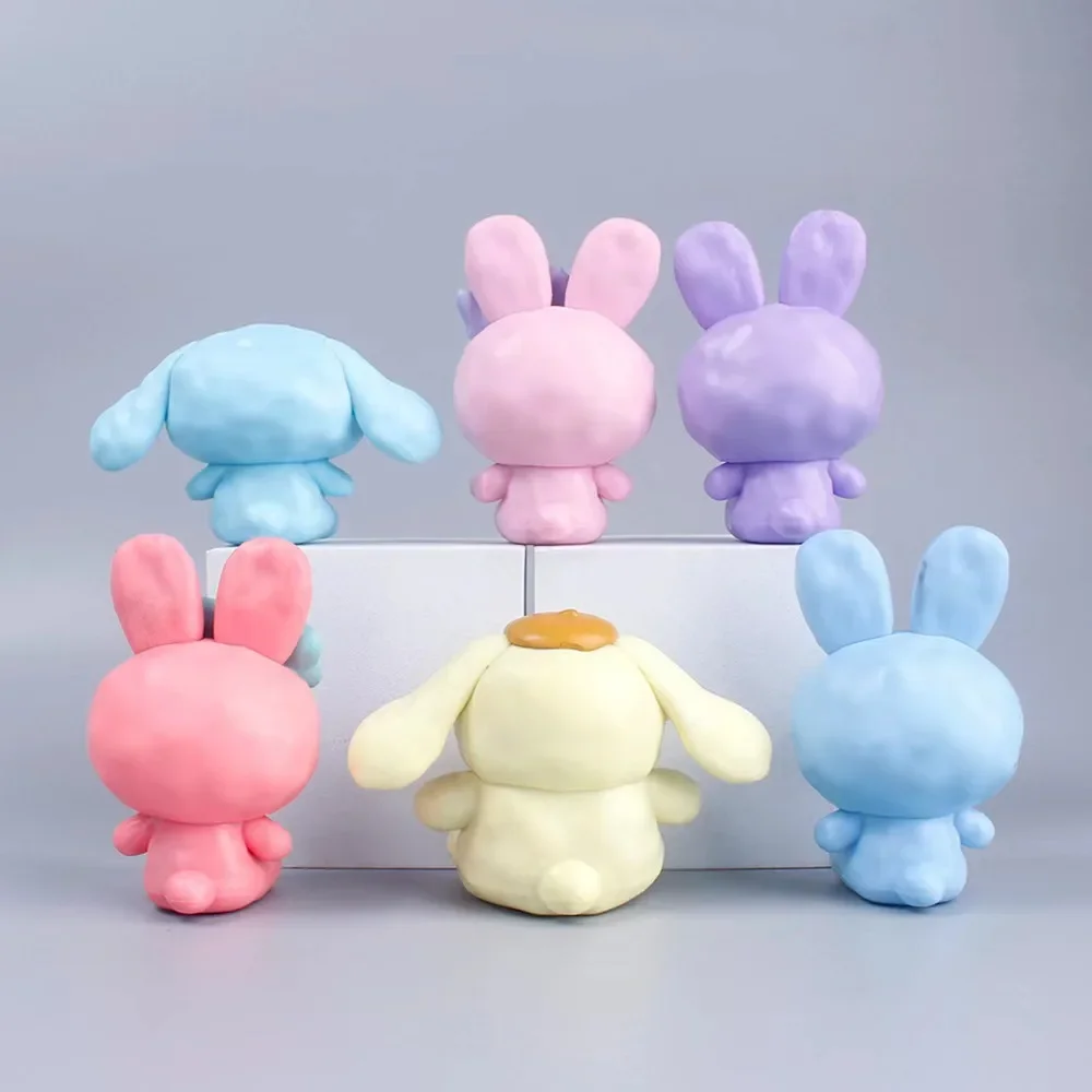 6PCS Sanrio Mymelody Doll Model Action Anime Figures Cinnamoroll PompomPurin Doll Model Toys Esports Room Desktop Ornament Gifts