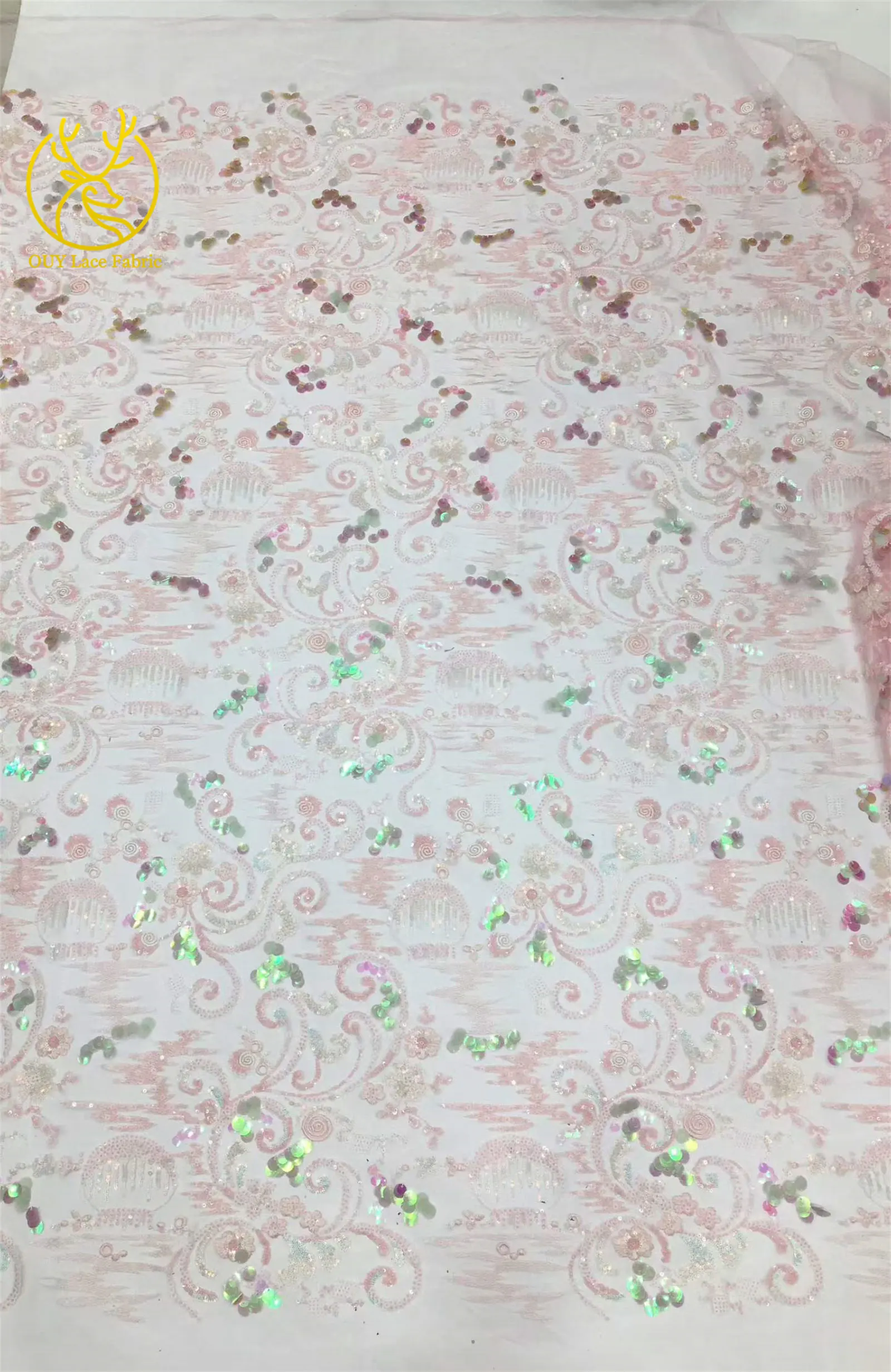 Nigerianischer Pailletten-Spitzenstoff 2026 Hochwertiger Afrikanischer Pailletten-Tüll für Damen-Abendkleider und Ballkleider zum Nähen – Detail 16