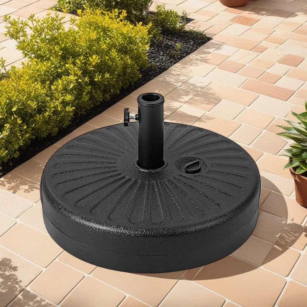 Heavy Duty Patio Umbrella Base 46 lbs HDPE Circular Fillable Stand Weather Resistant Portable Universal Fit Garden Poolside